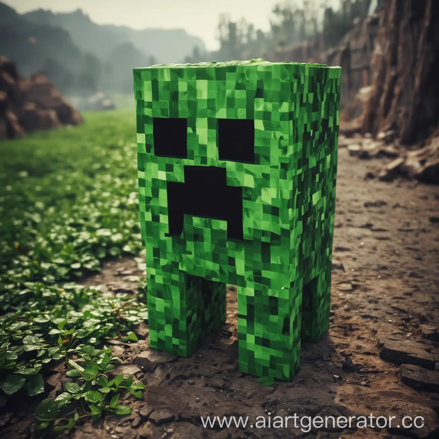 Realistic-Minecraft-Creeper-in-Natural-Environment
