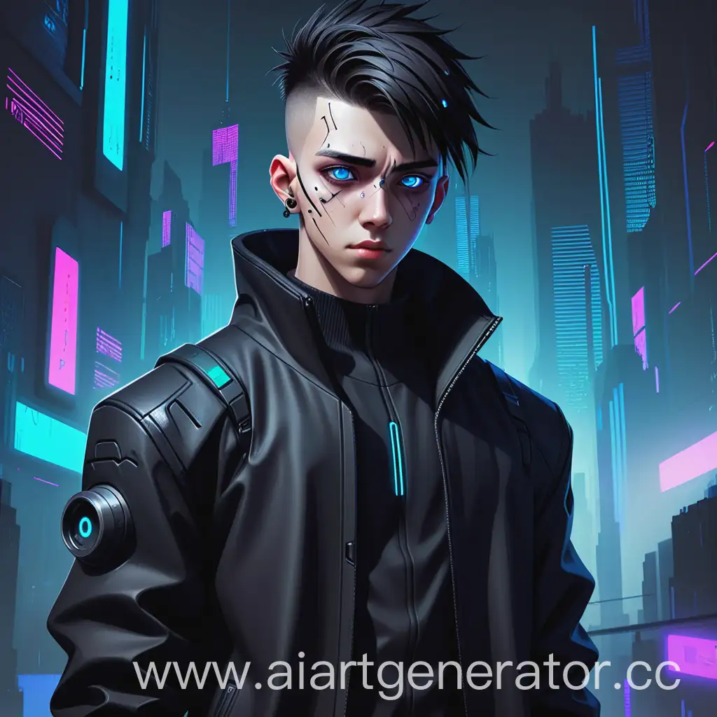 Athletic-Cyberpunk-Guy-with-Bullet-Scar-in-HighTech-Black-Coat