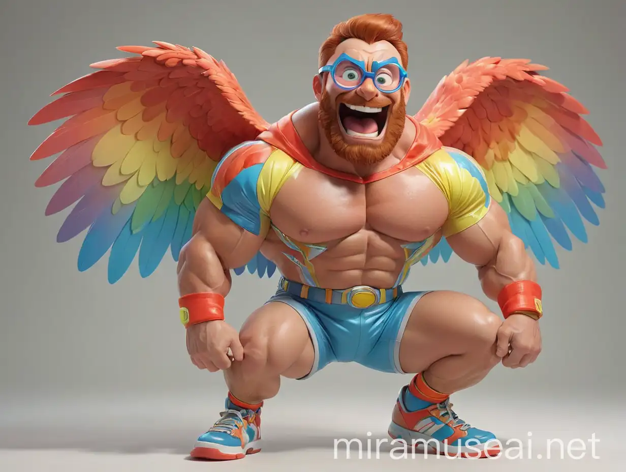 Muscular Bodybuilder Flexing Arm with Rainbow Colored Eagle Wings Jacket