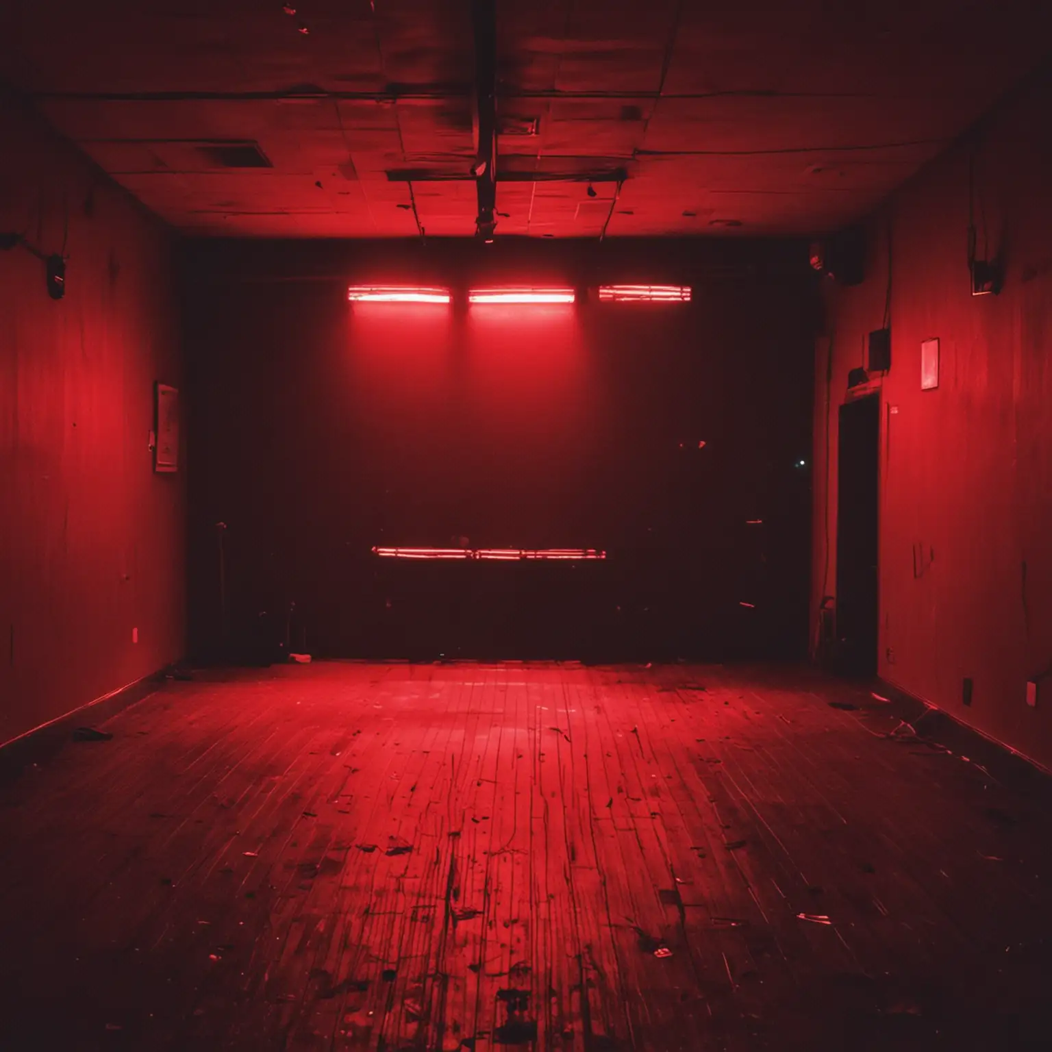 an empty dim light, red light, nightclub