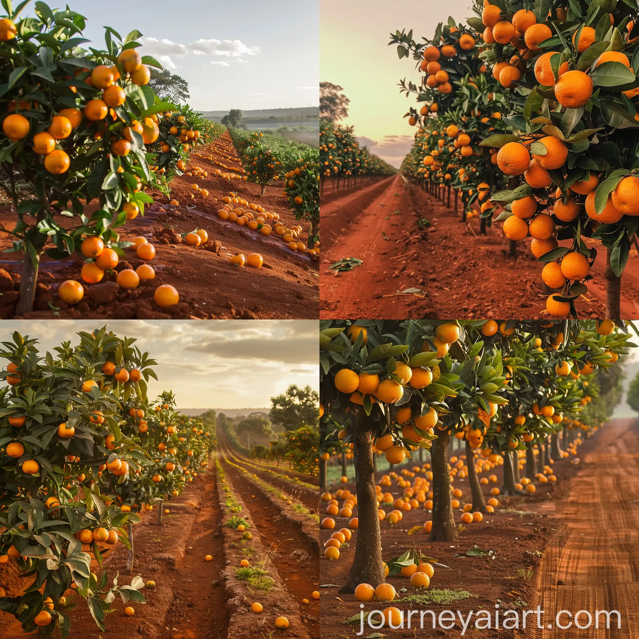 Breathtaking-Spring-Morning-in-Itapua-Paraguay-Flourishing-Orange-Trees-and-Terracotta-Soil