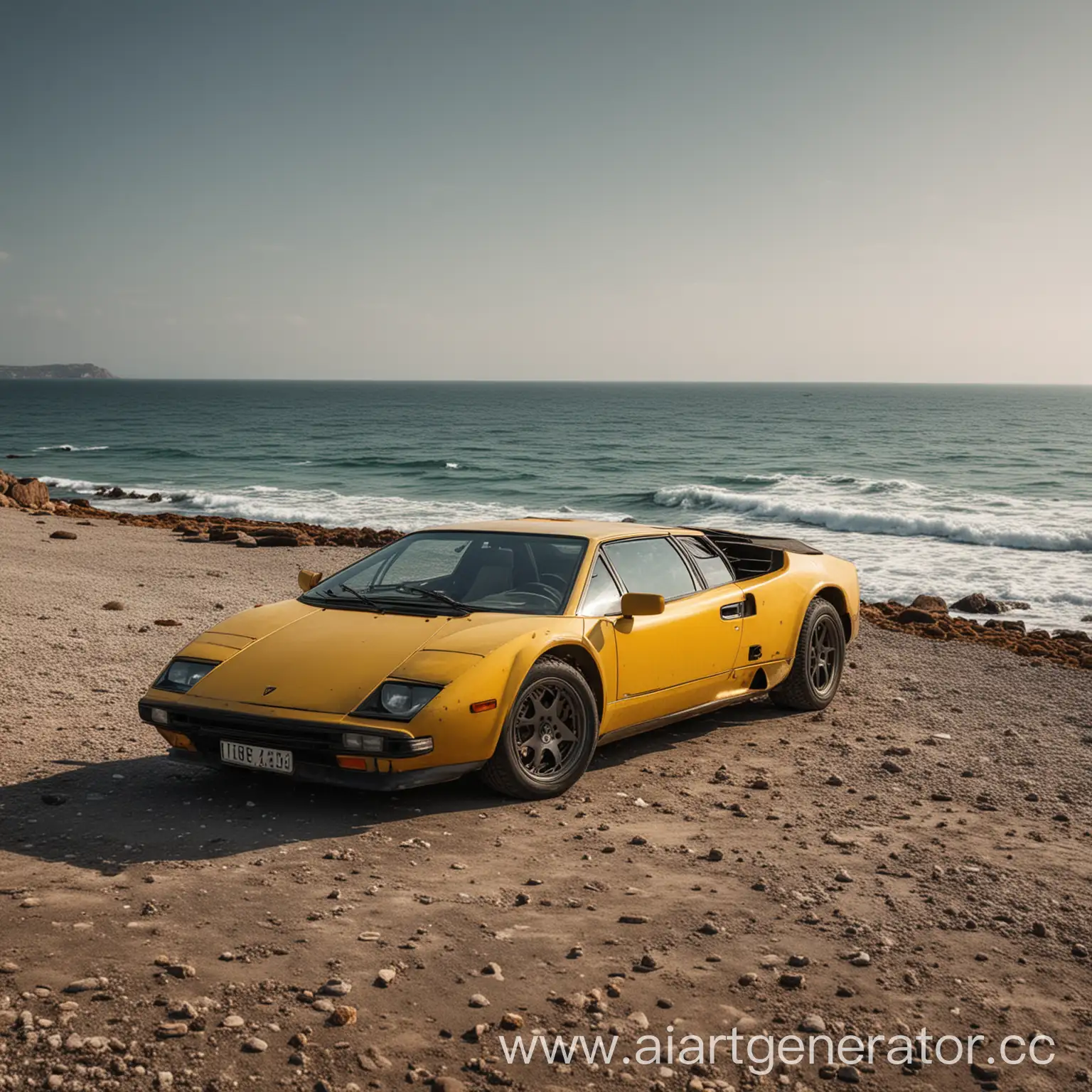 Vintage-Lamborghini-Parked-Alongside-Tranquil-Seaside