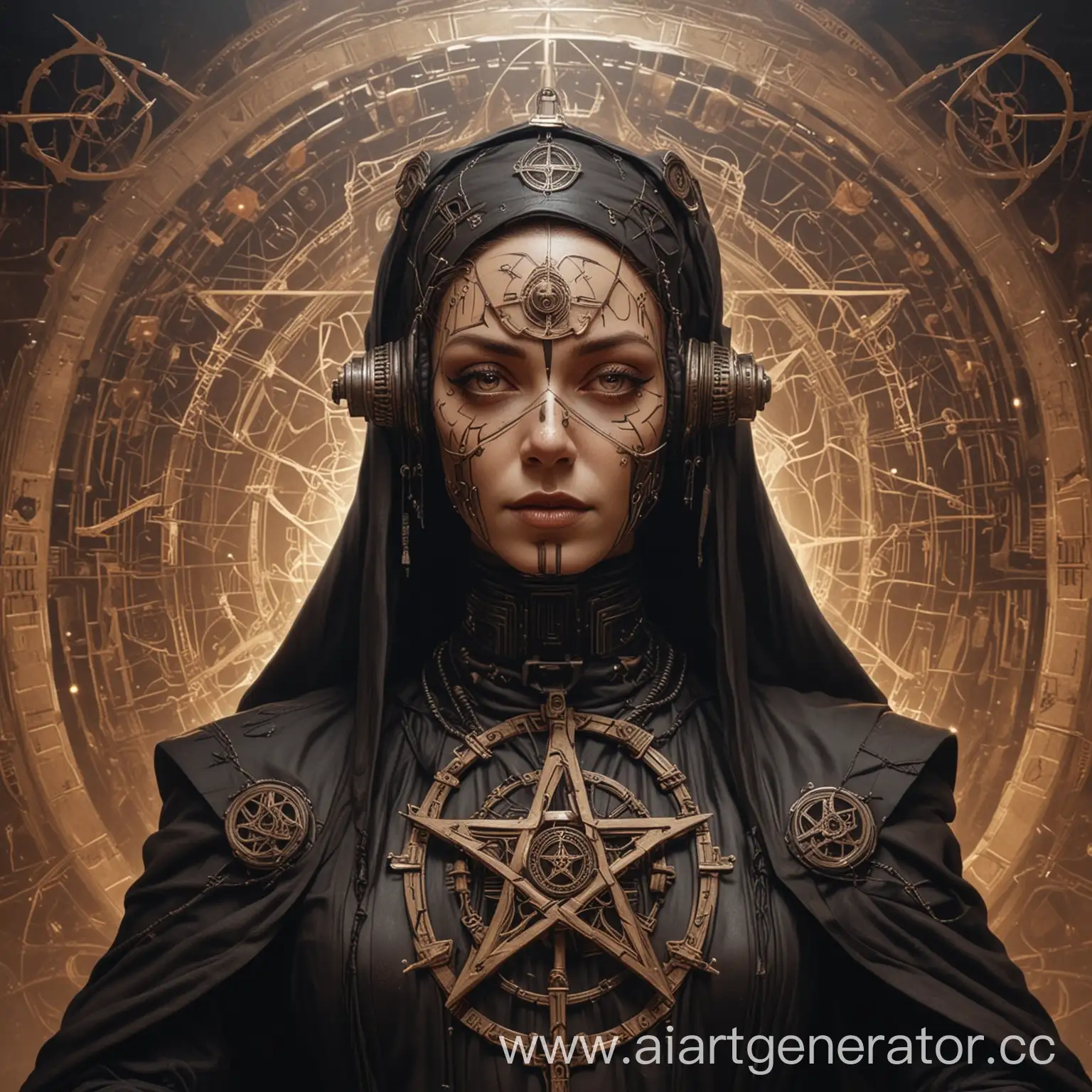 Cyberpunk-Cyborg-Nun-with-Pentagram-SciFi-Dune-Inspired-Art