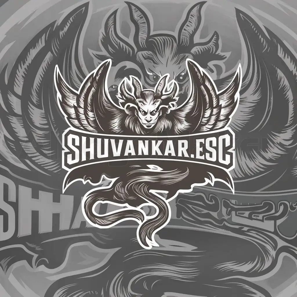 a logo design,with the text "SHUVANKAR.ESC", main symbol:Mythical creatures with wings and long tails with evil look,complex,be used in Entertainment industry,clear background