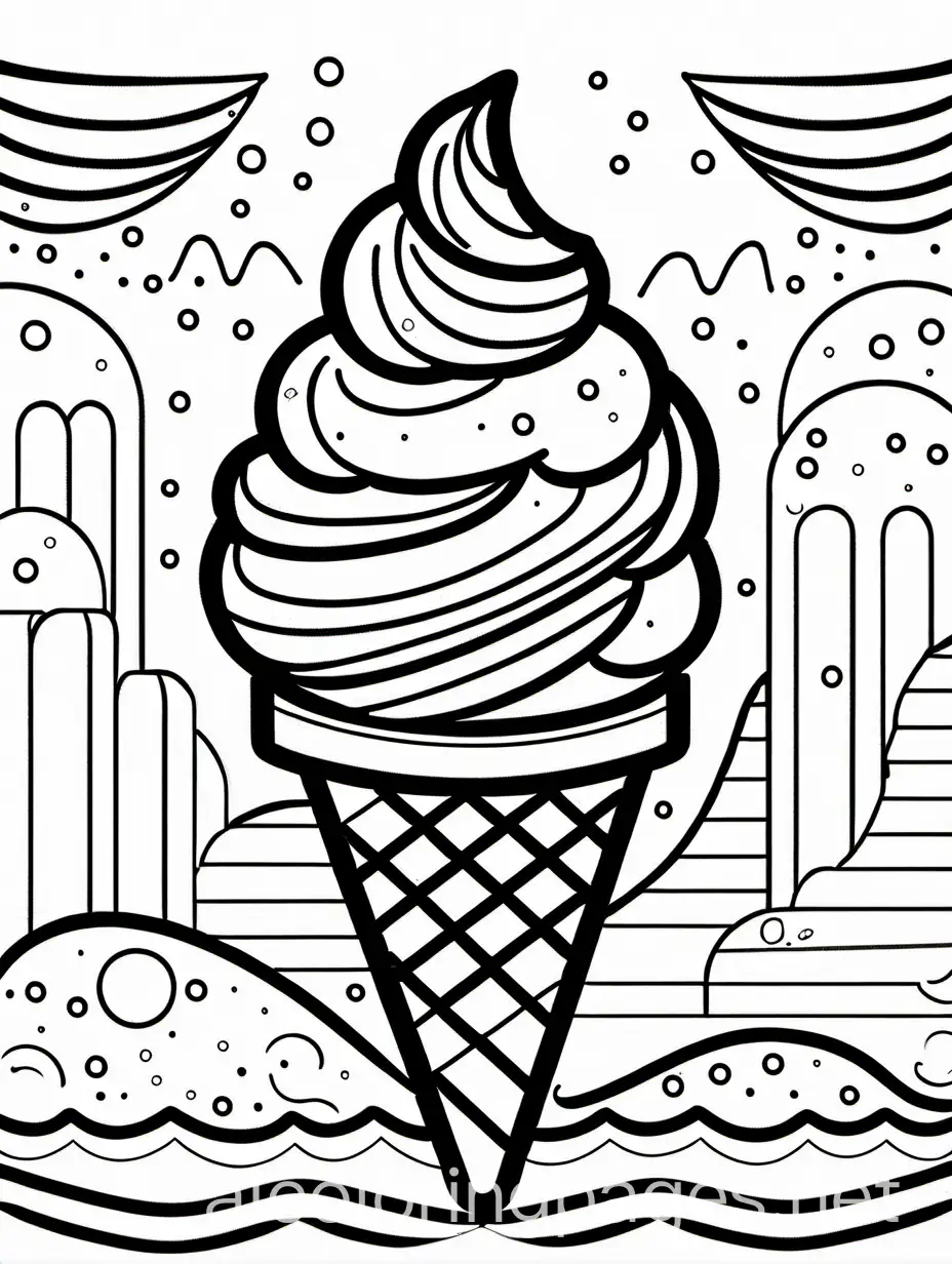 Delicious-Ice-Cream-Coloring-Page-for-Children-Simple-Black-and-White-Cone