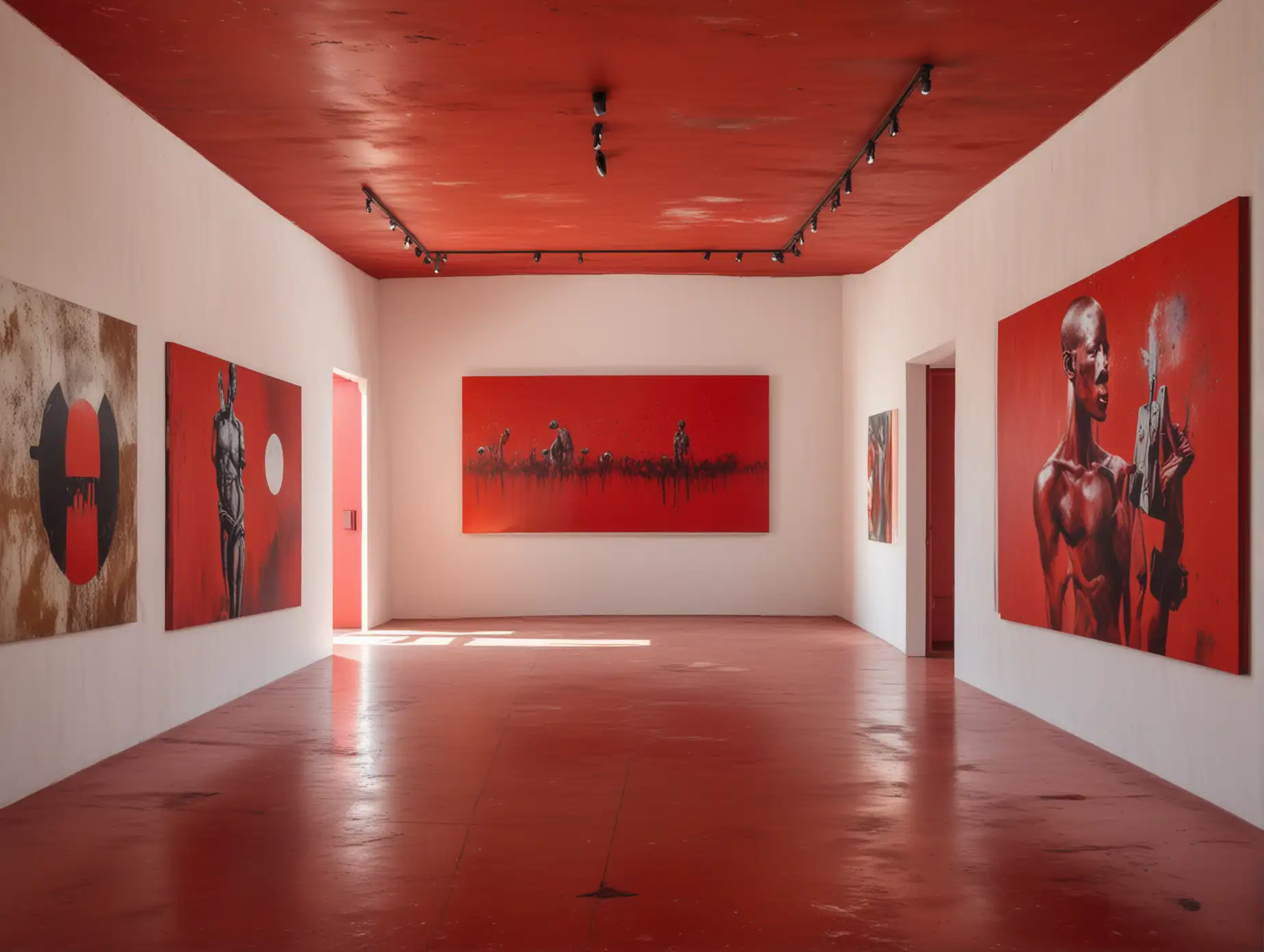 Modern Art Gallery with Red Interior and Natural Daylight in Africa