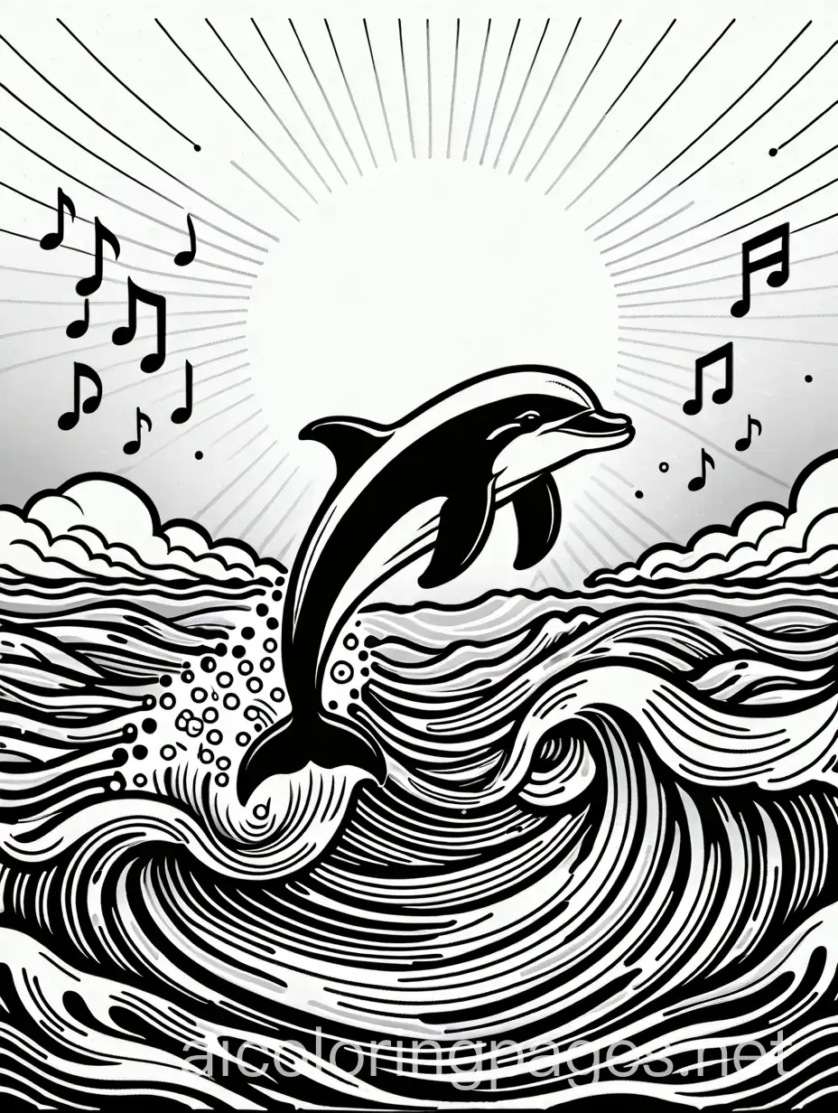 Joyful-Dolphin-Leaping-with-Headphones-at-Sunset-Coloring-Page-for-Relaxation