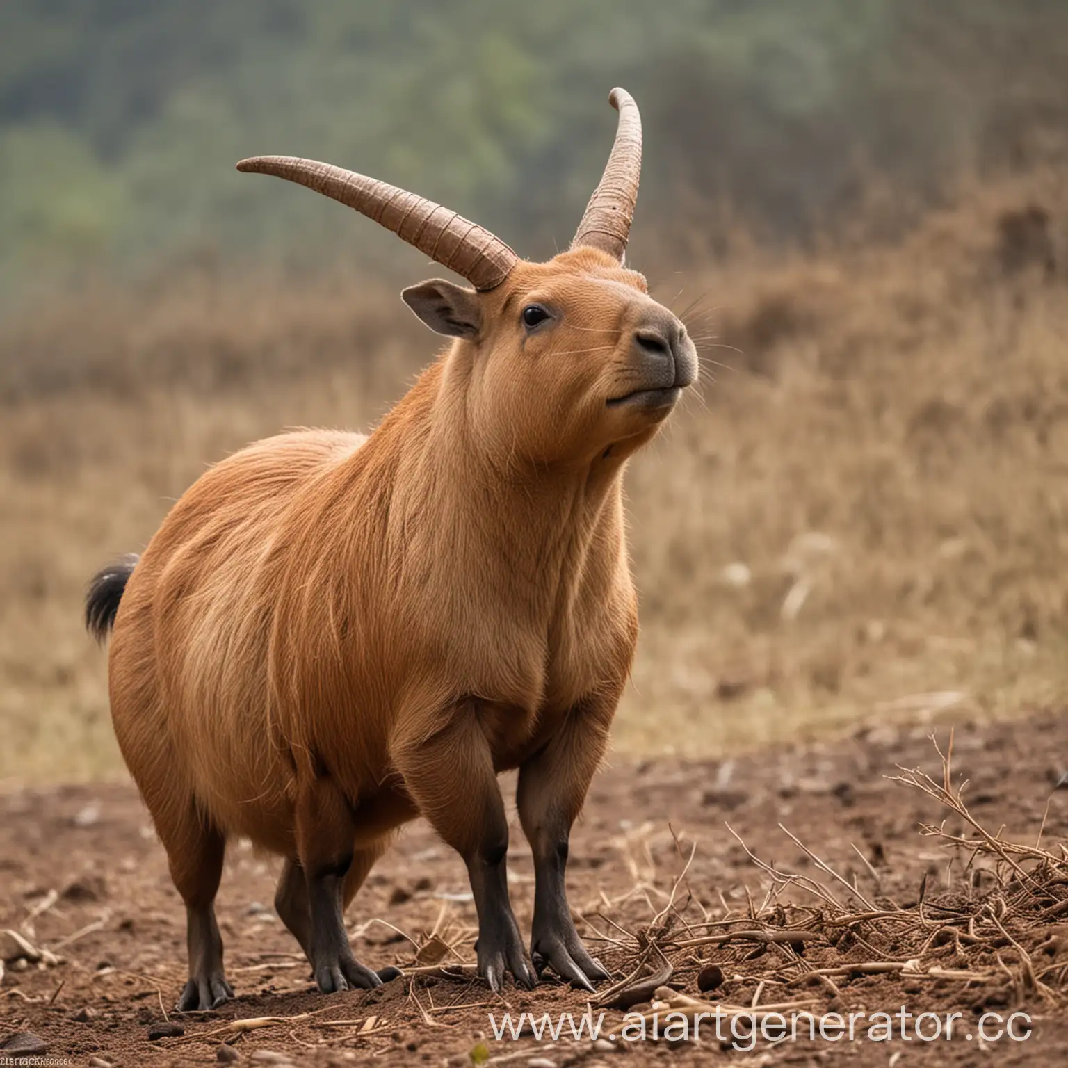 Capibara with ram horns