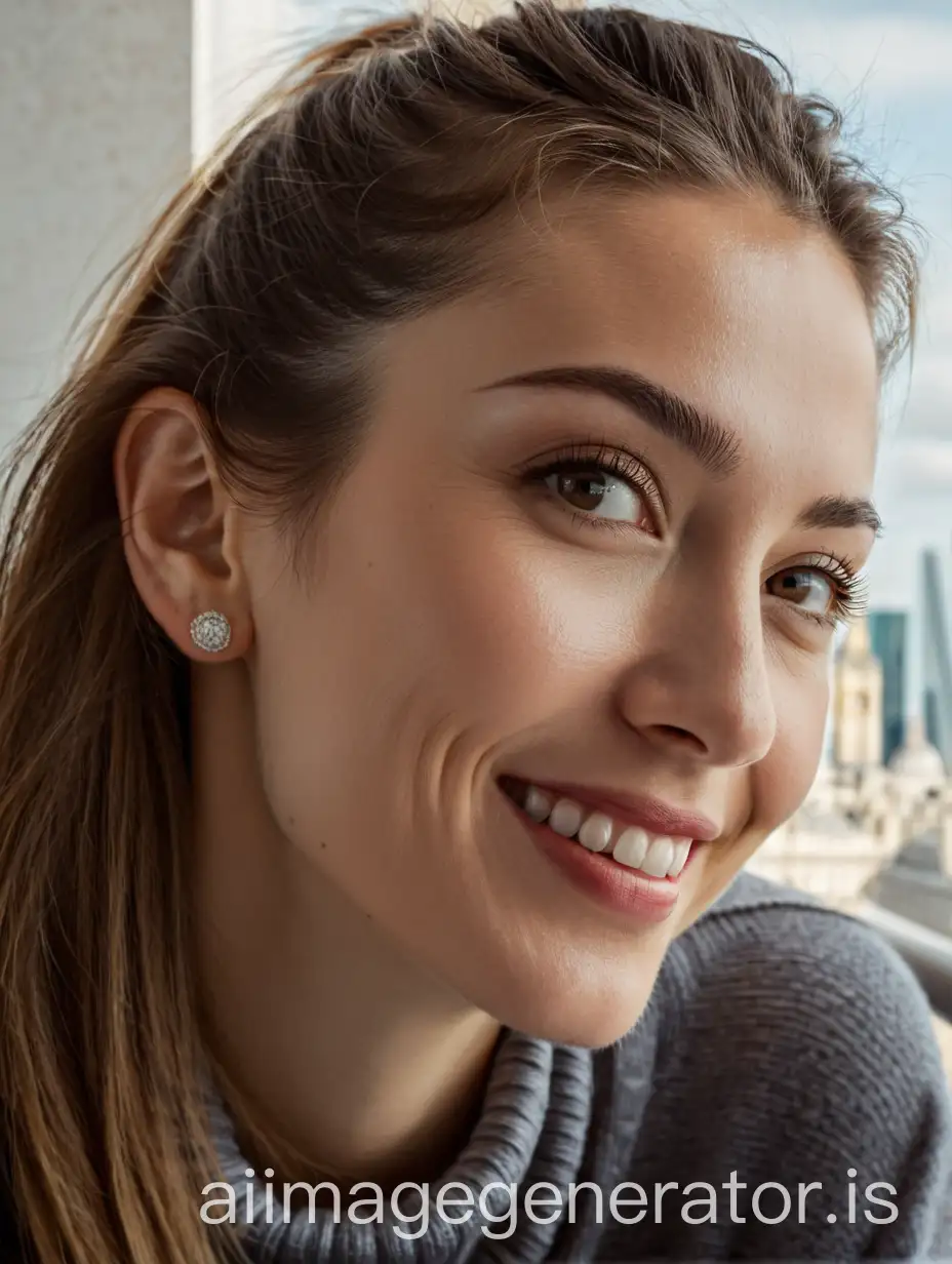 Stylish-ArmaniClad-Woman-Admiring-Sunrise-from-London-City-Skyscraper-Balcony