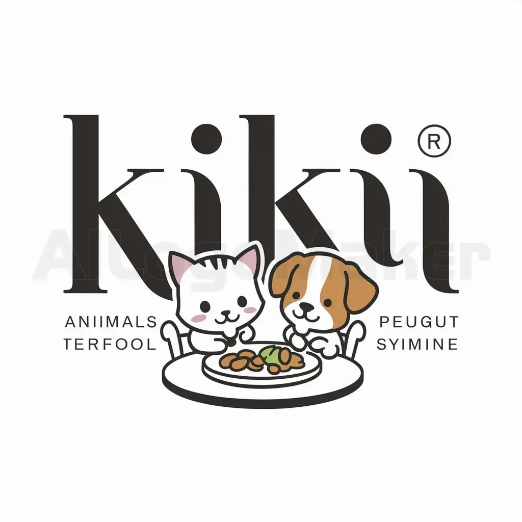 a logo design,with the text "KIKI", main symbol:Little cat little dog, there is a table in front of them, on the table is food,Moderate,be used in Animals Pets industry,clear background