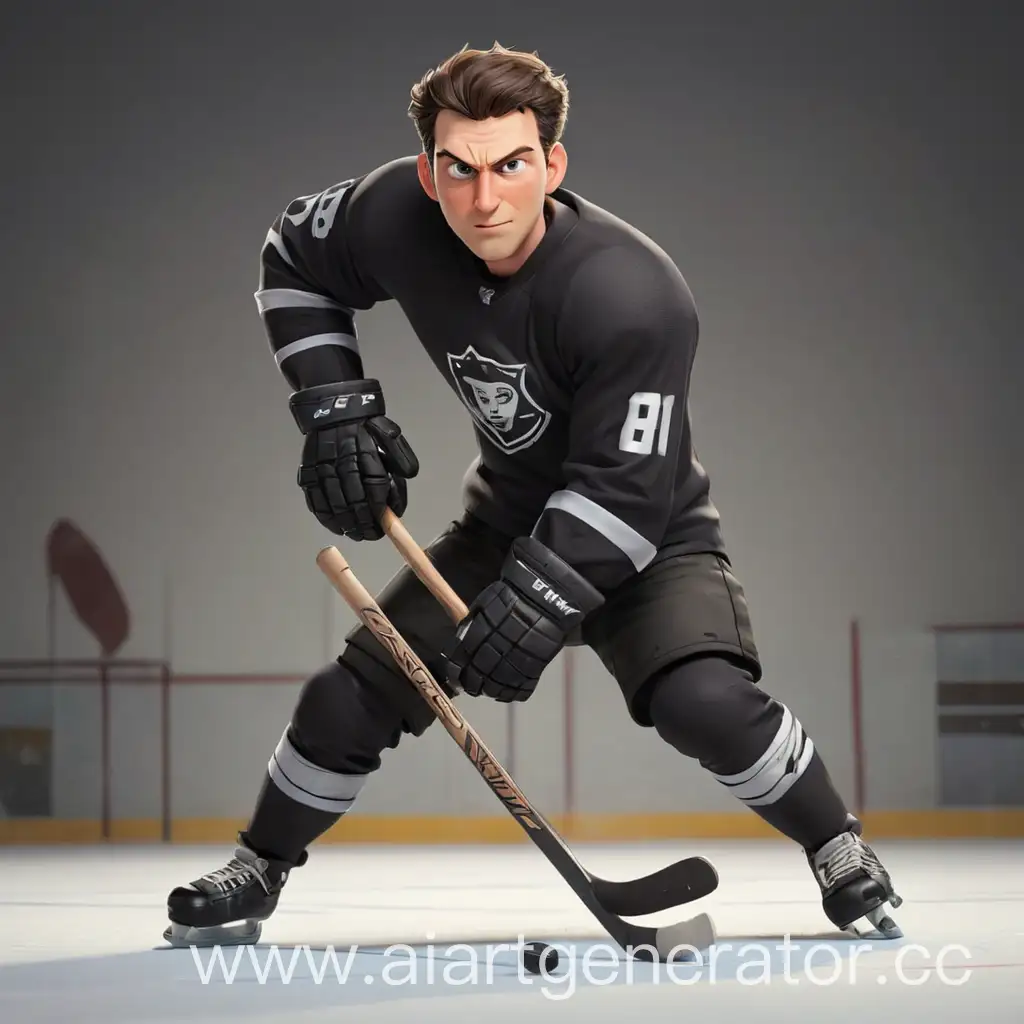 Cartoon-Man-Playing-Hockey-in-Black-Uniform