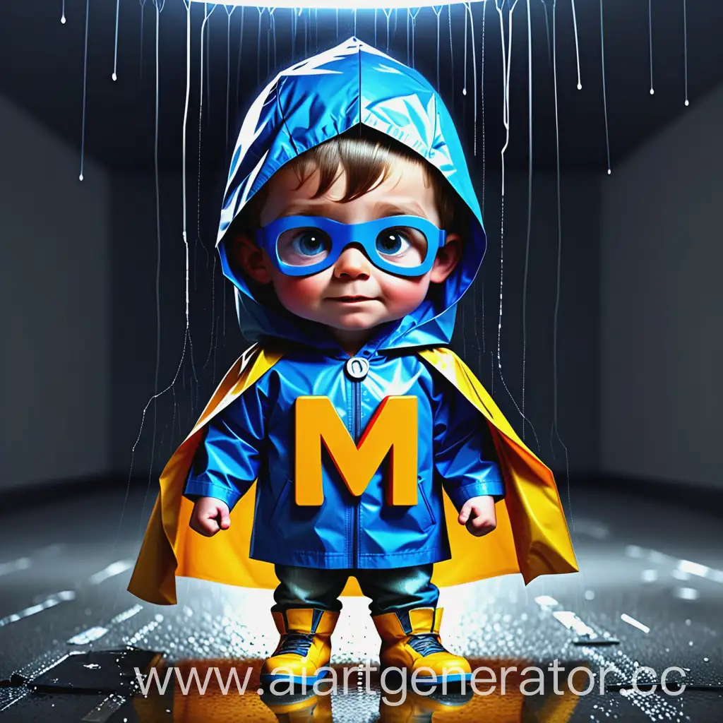 создай супергероя мальчика 
электрика в плаще с буквой М на костюме 