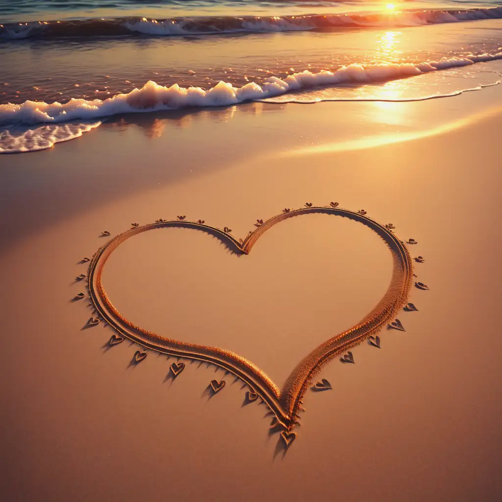 Romantic-Sunset-Beach-Drawing-of-Heart-in-Sand