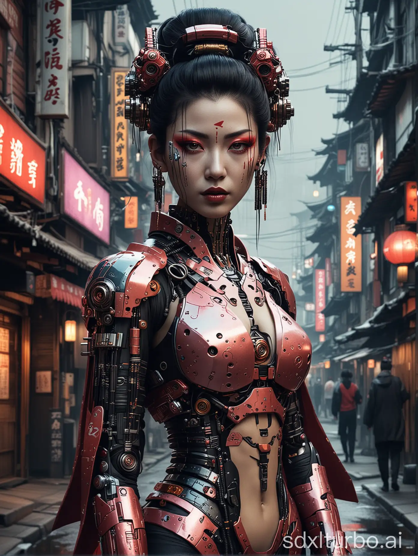 cyborg geisha, cyberpunk streets