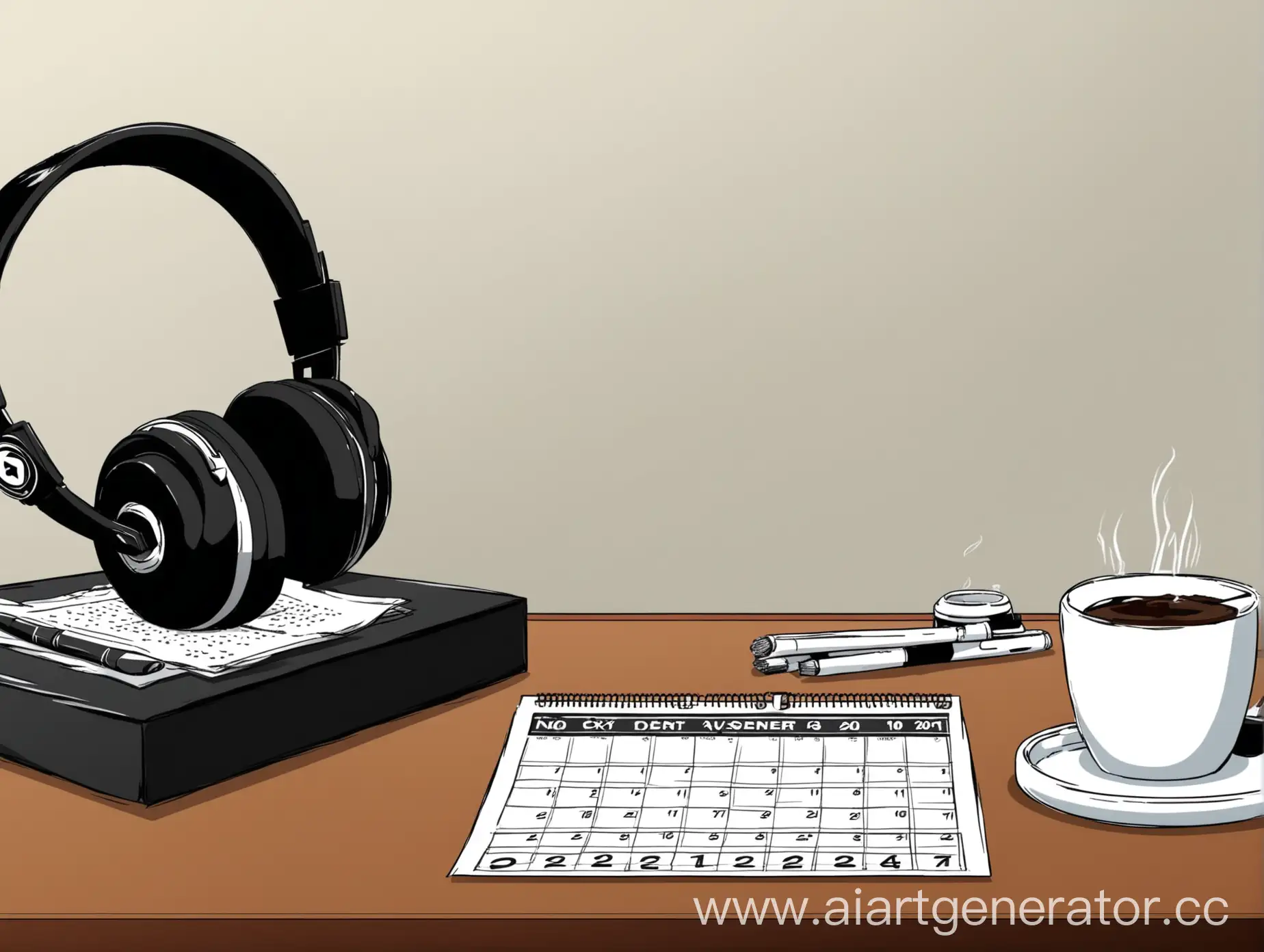 Animated-Desktop-Calendar-with-Coffee-Cup-Ashtray-and-Headphones