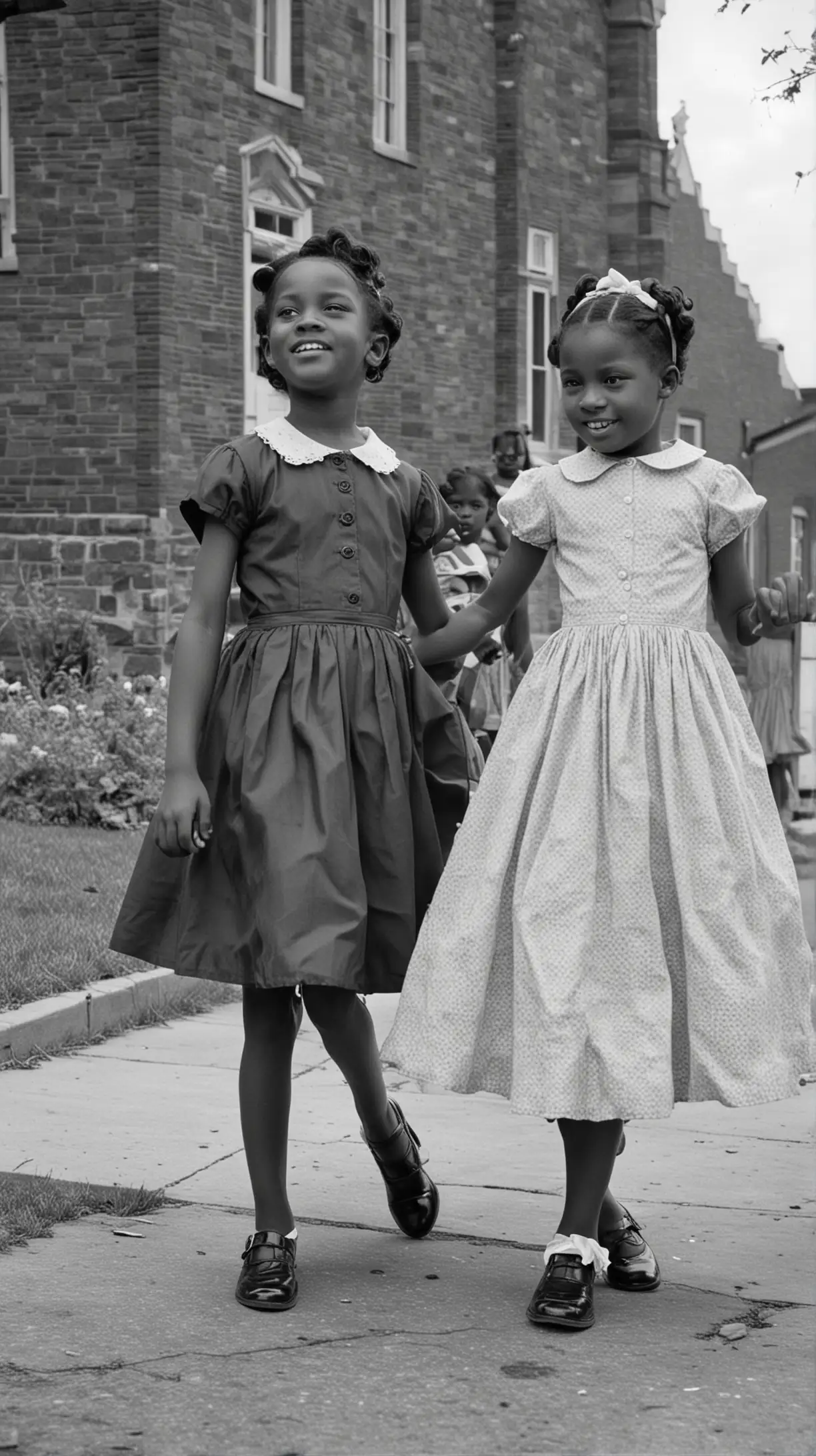1950s African American Girls Playing Outside a Church