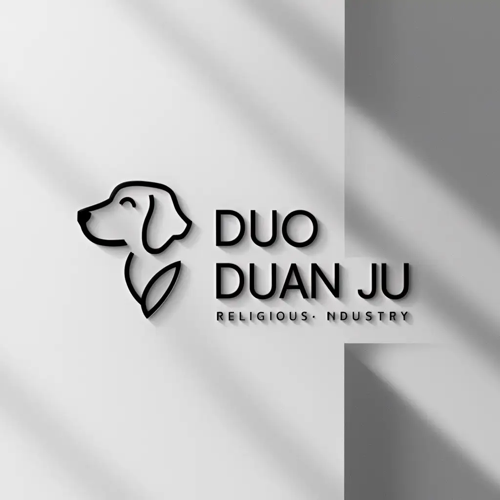 a logo design,with the text "DUO  DUAN  JU", main symbol:golden retriever head, outline, black, c4d,Minimalistic,be used in Religious industry,clear background