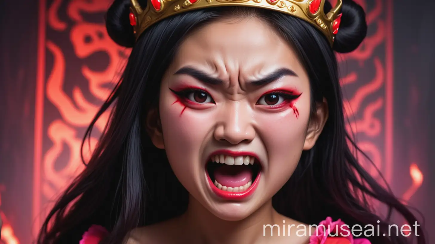 Asian Princess Expressing Rage with Intense Facial Features