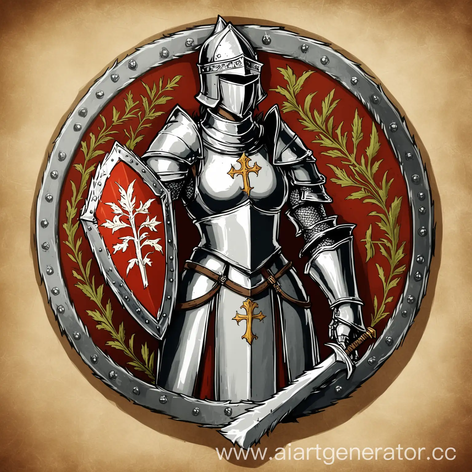 герб простой, символ, средневековый, религиозный, фэнтези, рыцарь,дракон, жрица церви держит щит 

