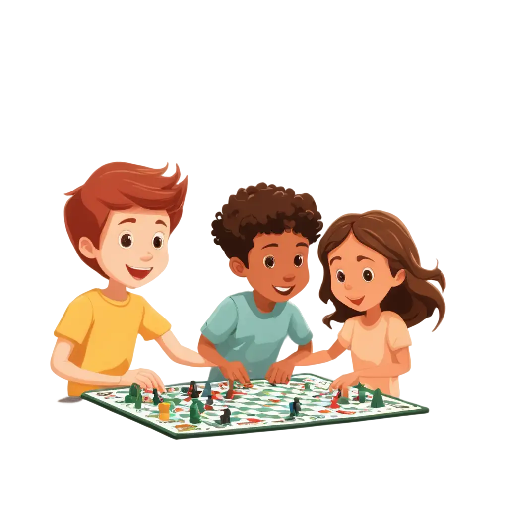 Cartoon-Image-of-Children-Playing-Board-Games-Enhanced-PNG-Format-for-Quality-and-Clarity