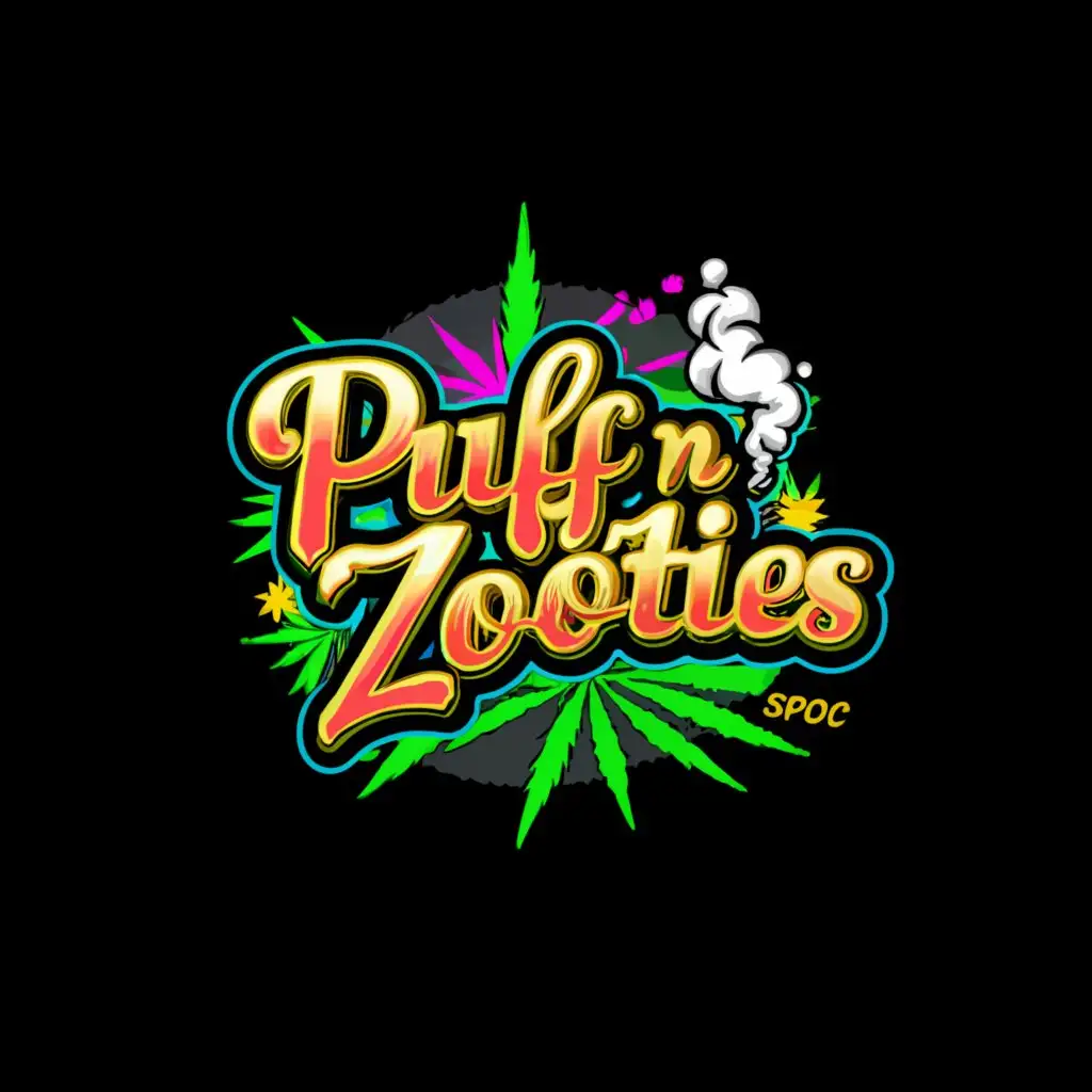a logo design,with the text 'Puff'n zooties', main symbol:marijuana theme puff letter anime style,complex