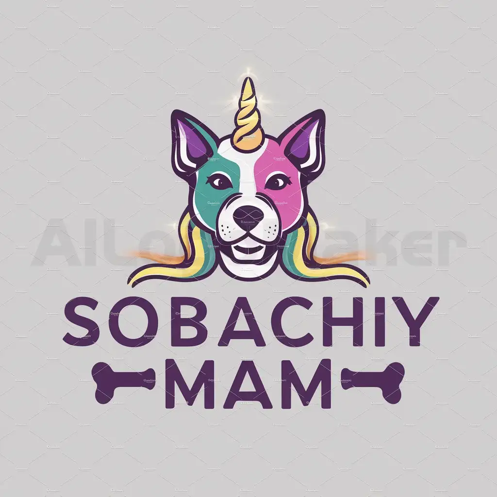 a logo design,with the text "Sobachiy mam", main symbol:Dog-unicorn,complex,clear background