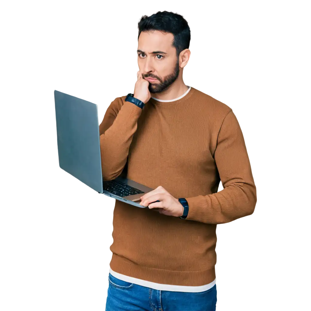 worried man with computer