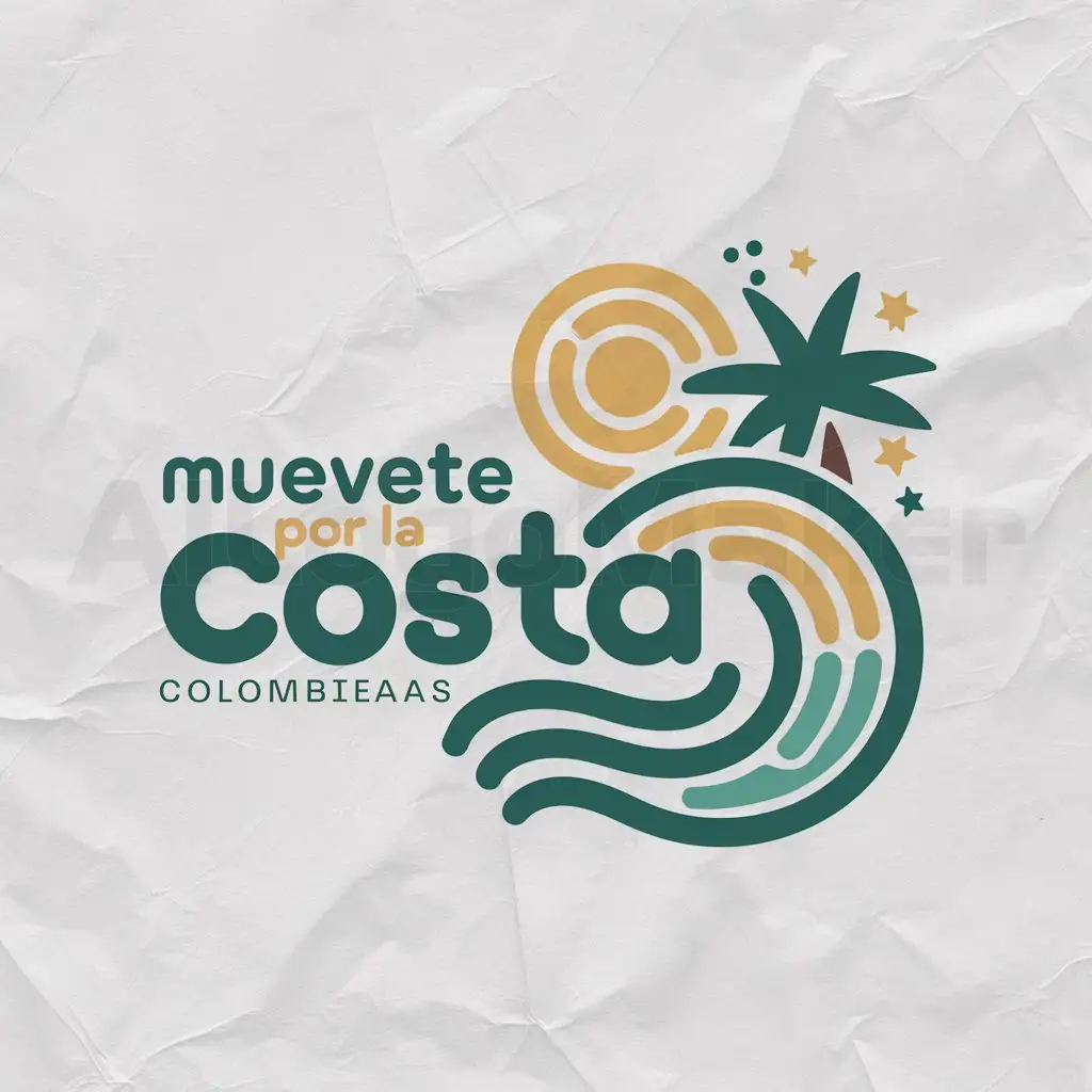 a logo design,with the text "Muevete por la Costa", main symbol:Quiero un símbolo que sintetice la costa caribe colombiana,Moderate,clear background