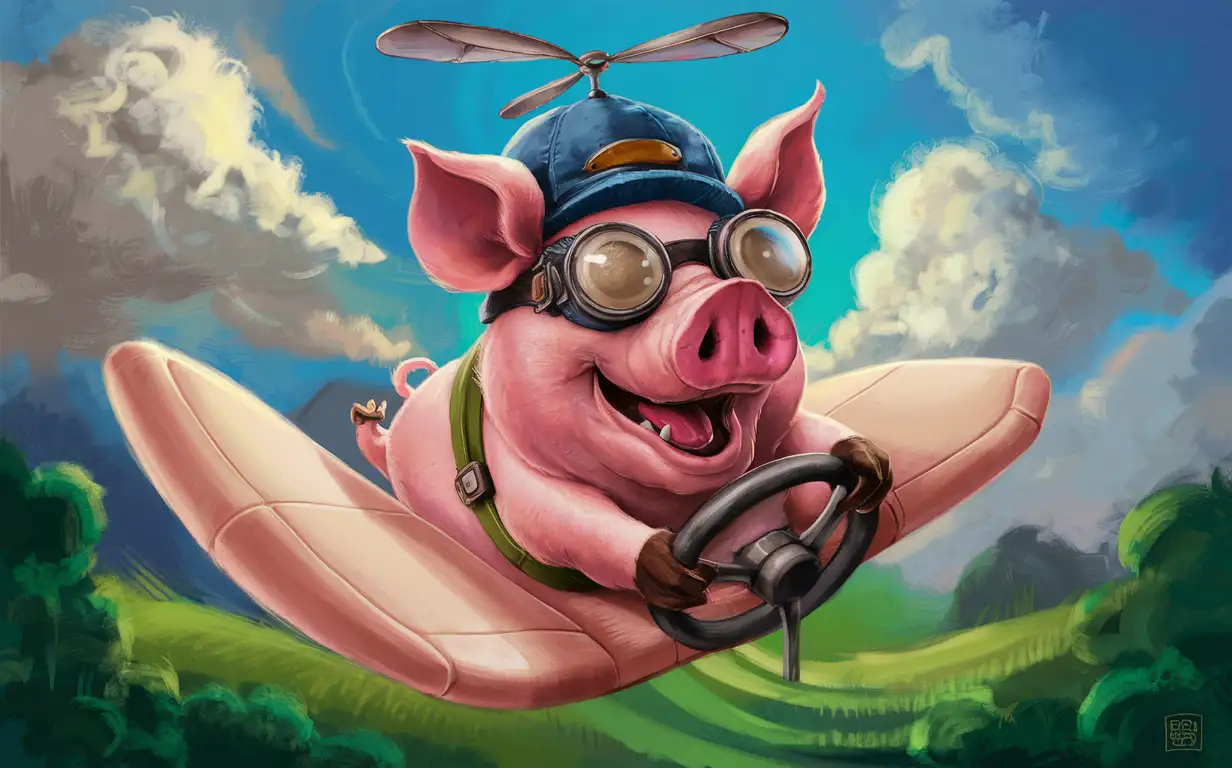 Whimsical-Flying-Pig-Soaring-through-Clouds