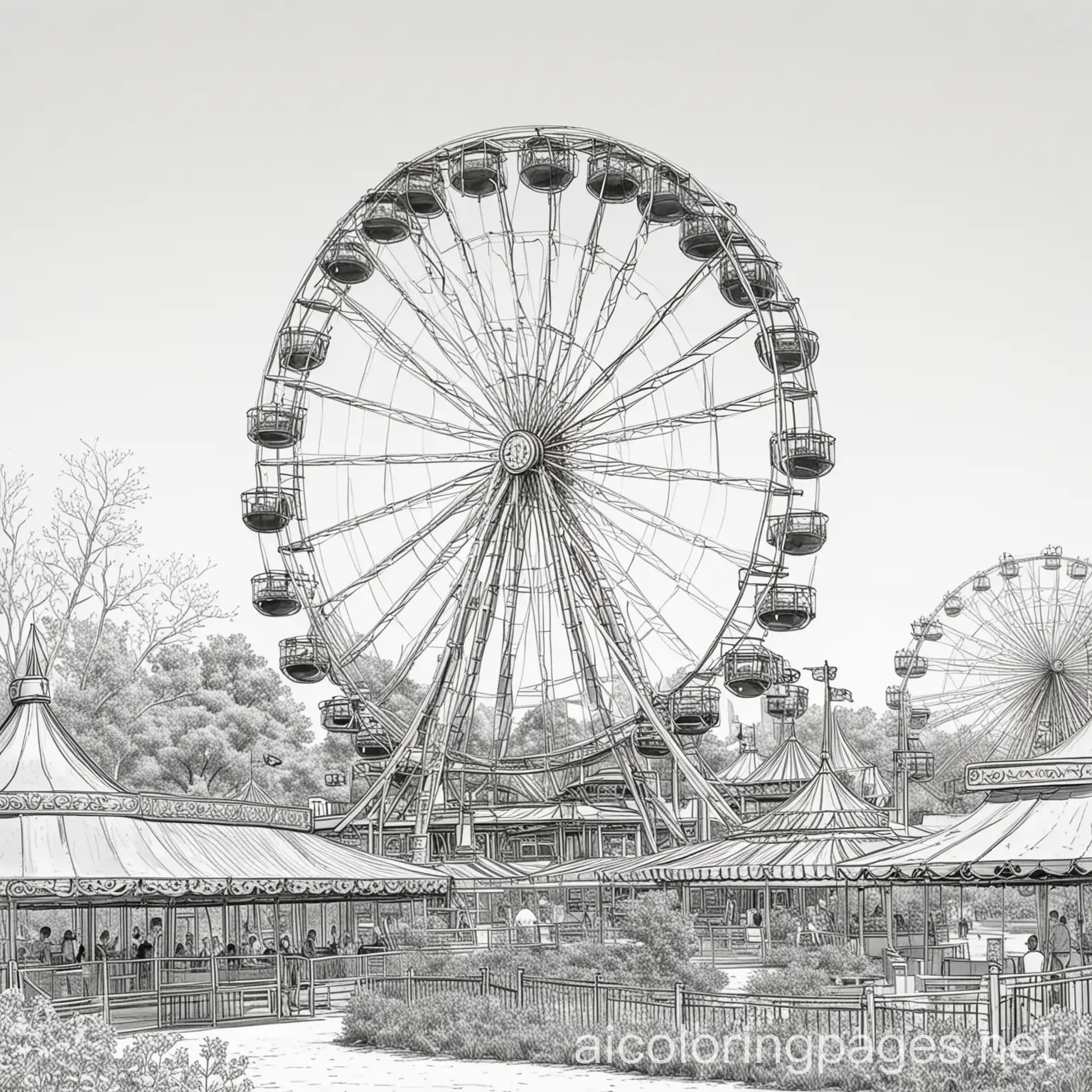 amusement park, Coloring Page, black and white, line art, white background, Simplicity, Ample White Space
