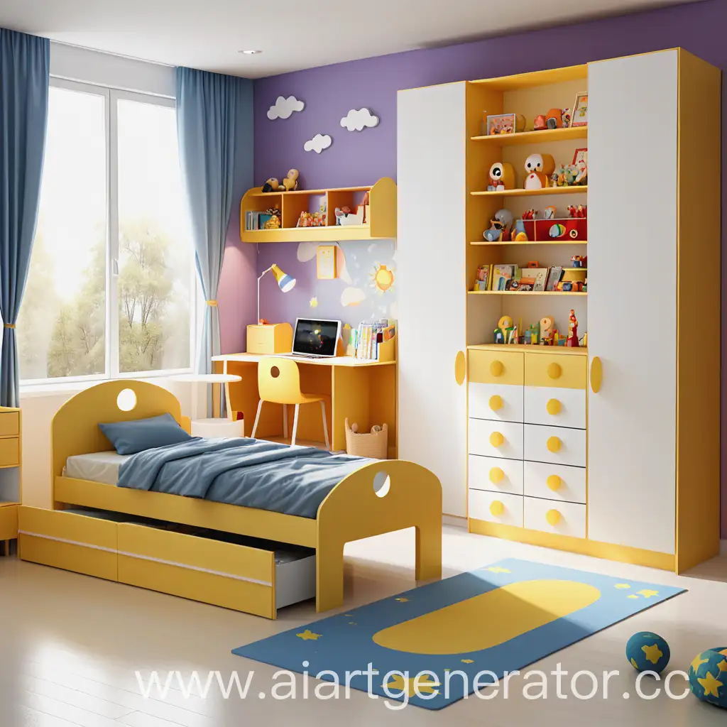 Childrens-Room-with-Bed-Cabinet-and-Table