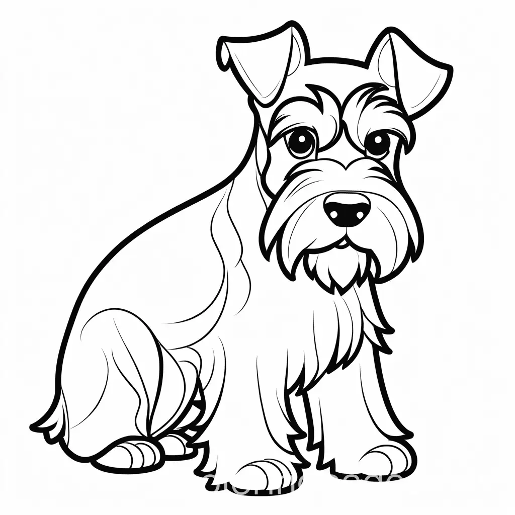 Schnauzer , coloring page, simple , Coloring Page, black and white, line art, white background, Simplicity, Ample White Space. The background of the coloring page is plain white to make it easy for young children to color within the lines. The outlines of all the subjects are easy to distinguish, making it simple for kids to color without too much difficulty