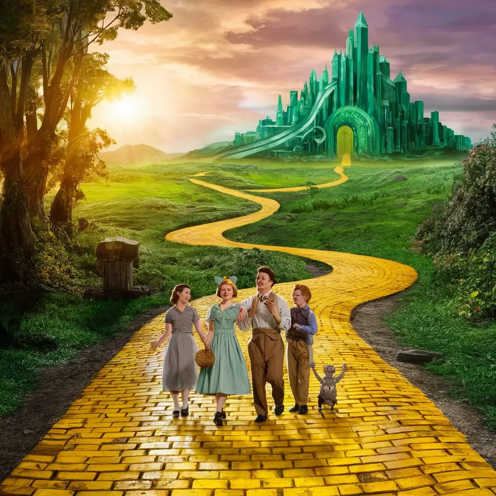 The yellow brick road leading to the Emerald City from The Wizard of Oz, a symbol of hope and dreams.