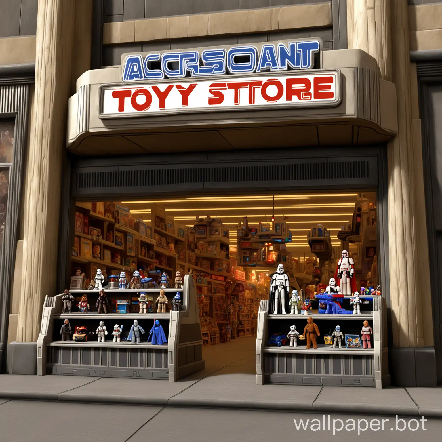A toy store on Coruscant exterior
