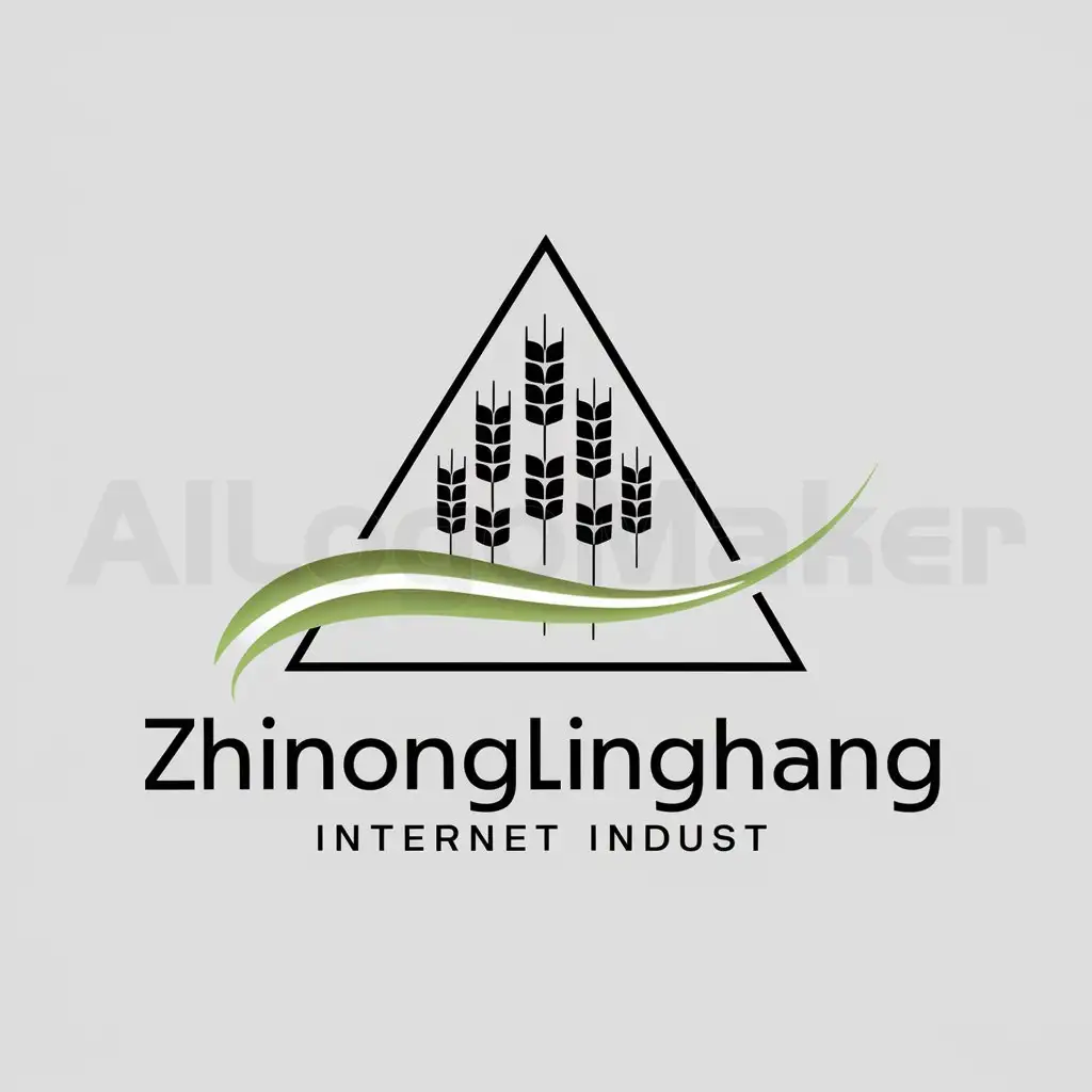 a logo design,with the text "zhinonglinghang", main symbol:a simplified triangular shape, with several simplified wheat stalks inside the triangle. A smooth line extends from the wheat stalks, glowing in bright green,Moderate,be used in Internet industry,clear background
