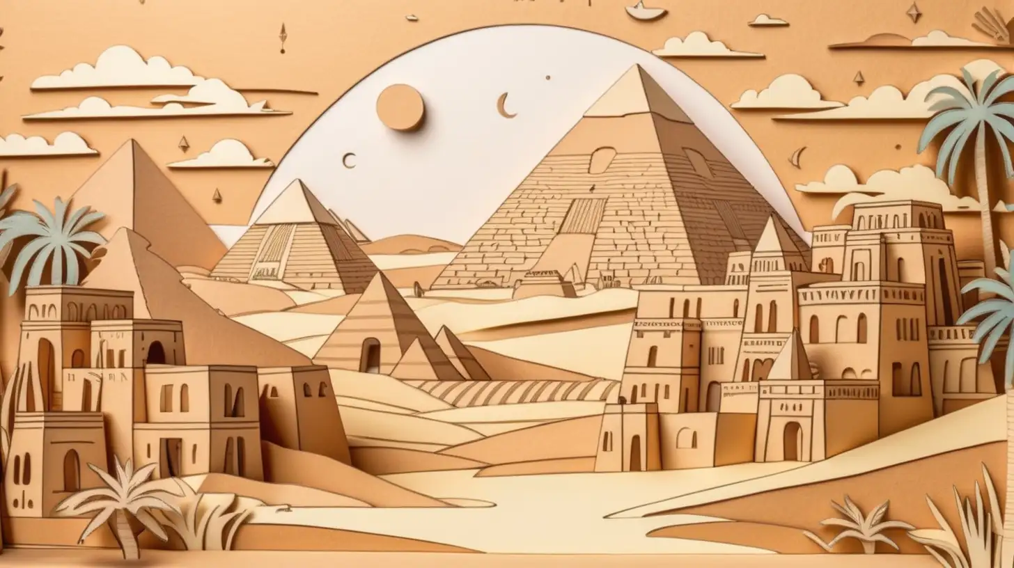 Egyptian Landscape Laser Cut Paper Illustration with Pyramids and Sphinx