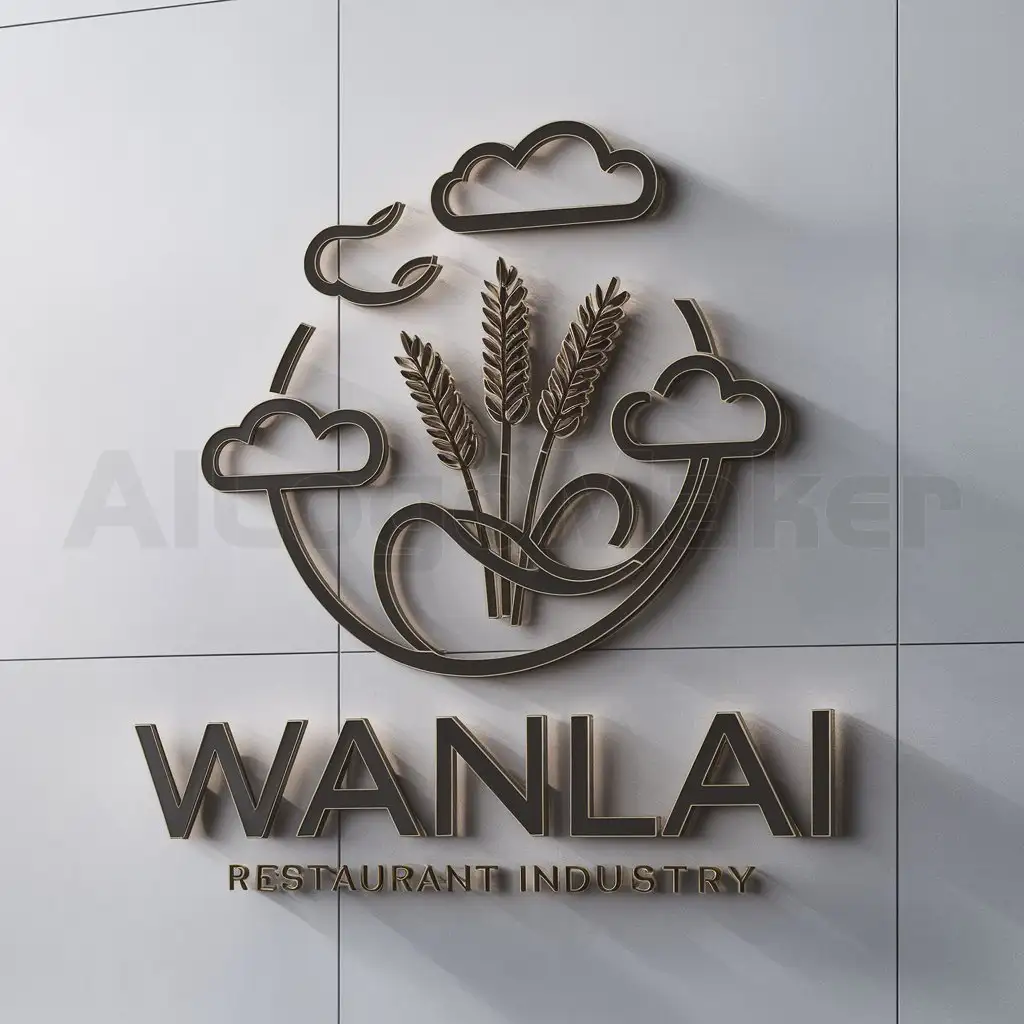 a logo design,with the text "wanlai", main symbol:prosperous clouds, crescent, five grains thriving,,complex,be used in Restaurant industry,clear background