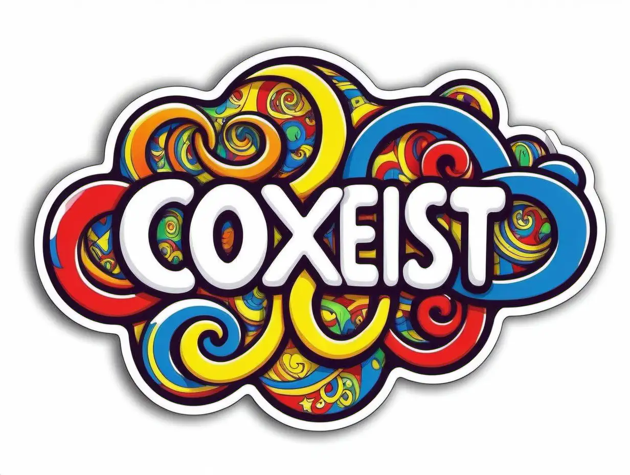 Playful Coexist Sticker in Primary Colors on White Background