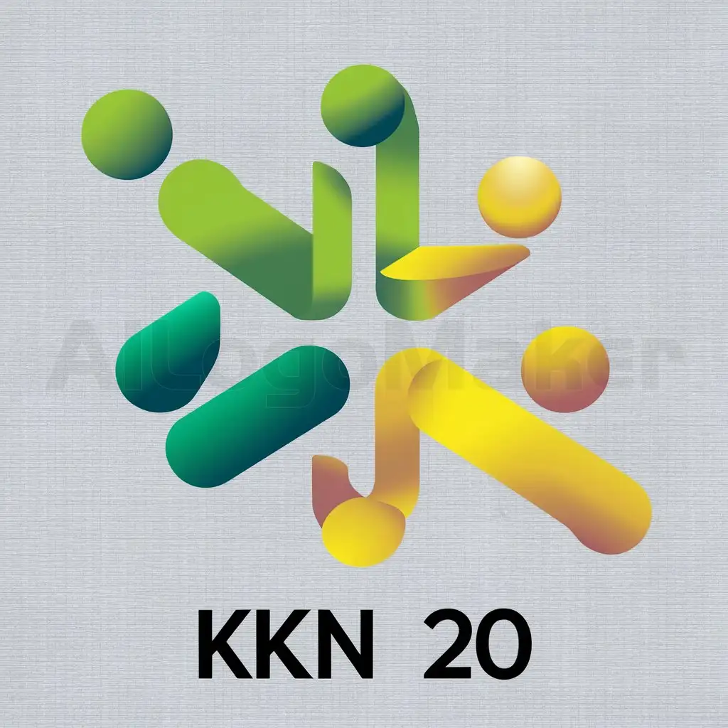 a logo design,with the text "KKN 20", main symbol:symbols are community, make it green, yellow, and bright. So the symbol is for KKN activity logo,complex,clear background