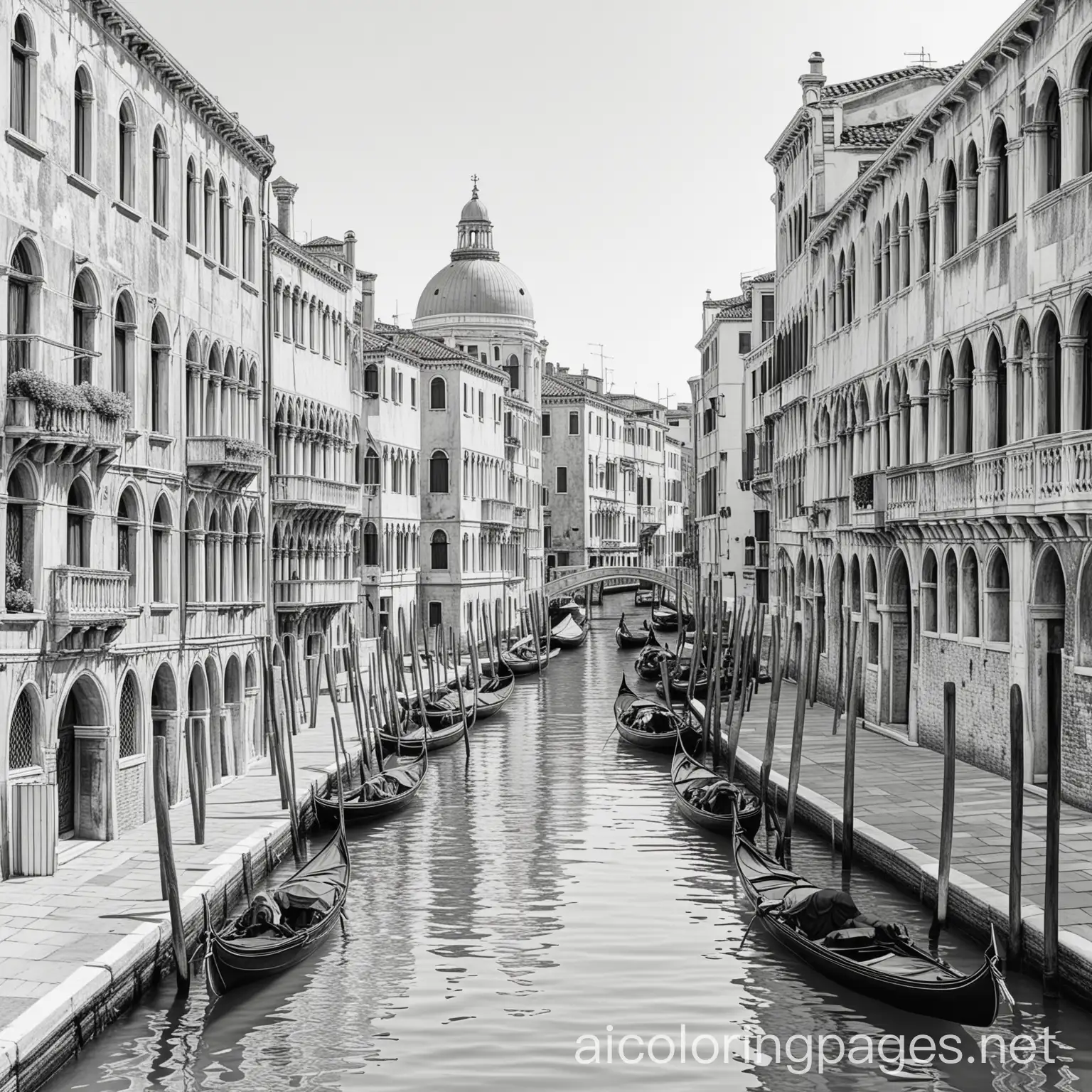 venice, Coloring Page, black and white, line art, white background, Simplicity, Ample White Space