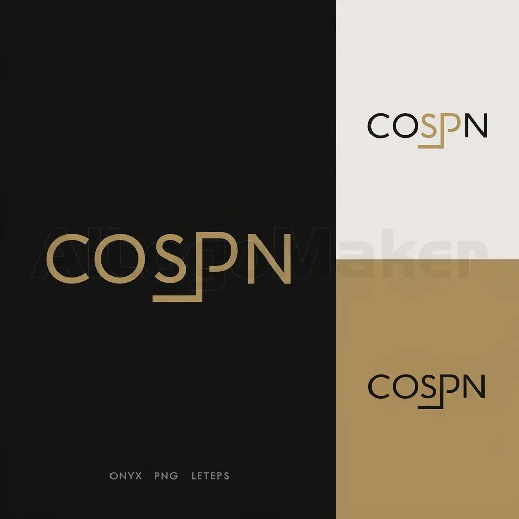 a logo design,with the text "COSPN", main symbol: I am looking for a talented designer to create a unique, modern and minimalist logo for our brand "COSPN". This logo will serve as a representation of the values that we stand for and embody, which include professionalism, modernity and trustworthiness.

Key Requirements:
• The logo should combine imagery and text.
• The color scheme must be Onyx (#353935) or similar & Gold, and no other colors should be used.
• The final design should reflect modernity.
• The design should be minimalist.
• The final deliverable must include the source file with all the fonts and elements used.
• Need 3 PNG files, one is full black, one full white, one actual color.

Skills and Experience:
• Proficient in major design software (Adobe Illustrator, Photoshop or similar).
• Portfolio demonstrating expertise in logo design and modern, minimalist aesthetic.
• Strong understanding of color theory, branding and modern graphic trends.

Please feel free to direct message me if you have any further questions. Let's create something iconic together! Thank you.,Minimalistic,clear background