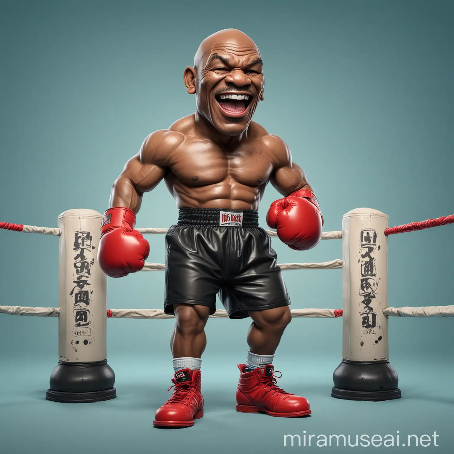 Laughing Caricature in Boxing Ring 4D Cartoon Style Old Bad Boy