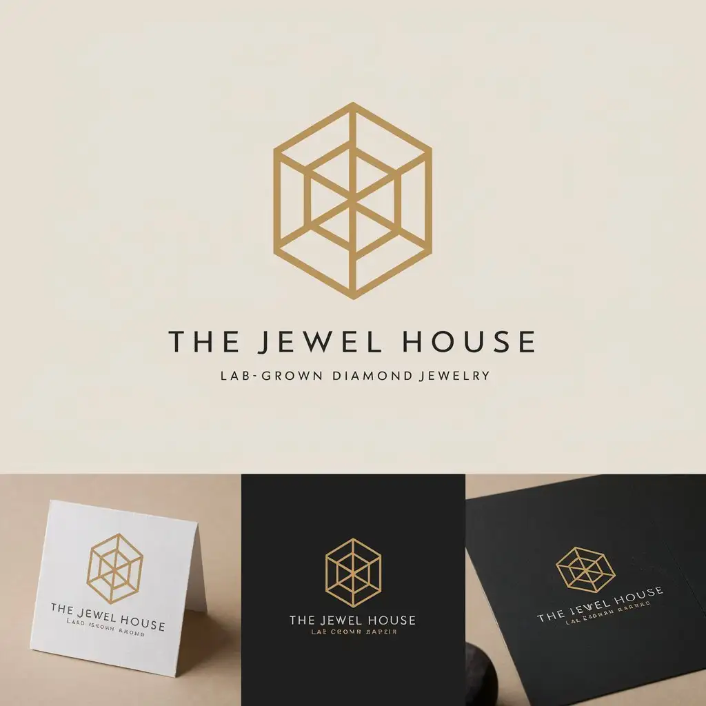 a logo design,with the text "The Jewel House", main symbol:create Geometric Shapes logo. we're an innovative lab grown diamond jewellery company . this logo should includes  diamond lab theme. preferred color gold .must be logo on black stationery deaign,Moderate,clear background