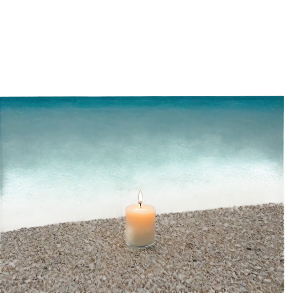 Exquisite-Beach-Scene-with-Candle-and-Blue-Sky-Captivating-PNG-Image-for-Online-Serenity