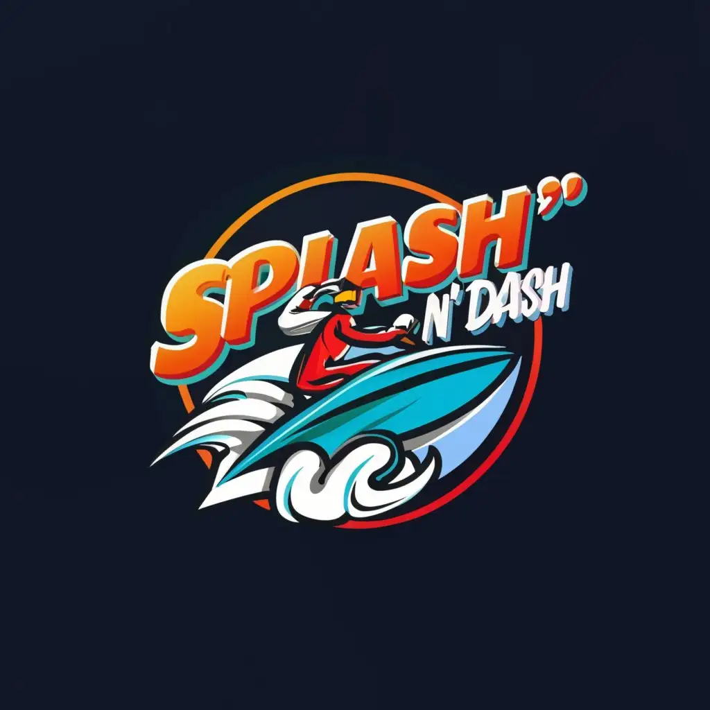 a logo design,with the text "Splash N' Dash", main symbol:a man on a jet ski,Moderate,be used in Automotive industry,clear background