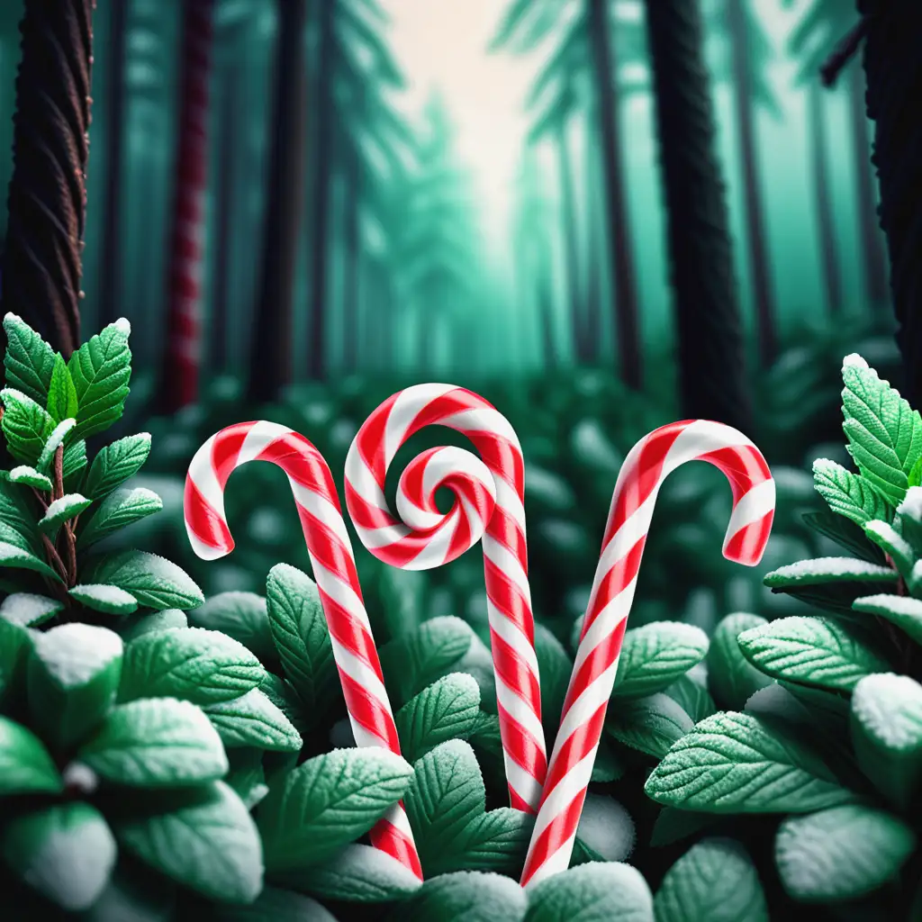 Peppermint candy, forest, background, candy canes