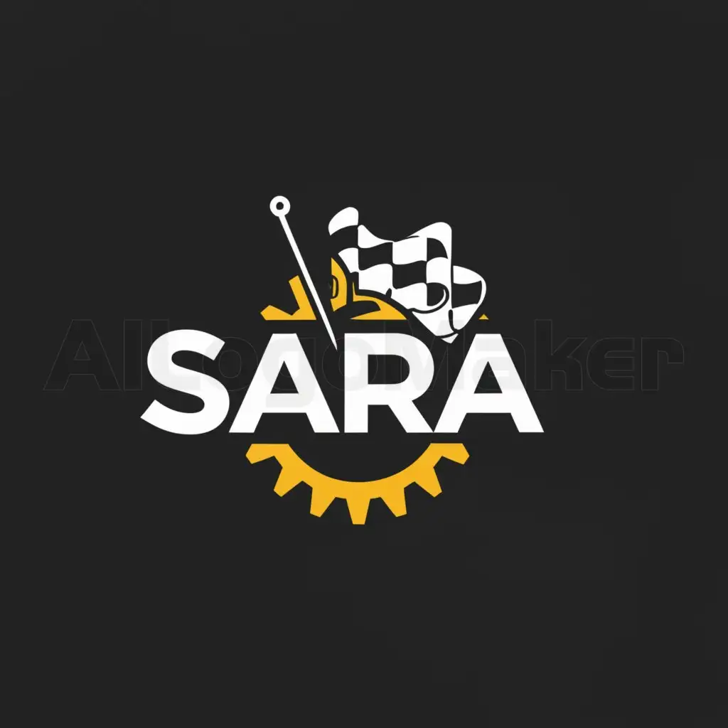 a logo design,with the text "SARA", main symbol:checkered flag, gears,Minimalistic,be used in Motorsport industry,clear background