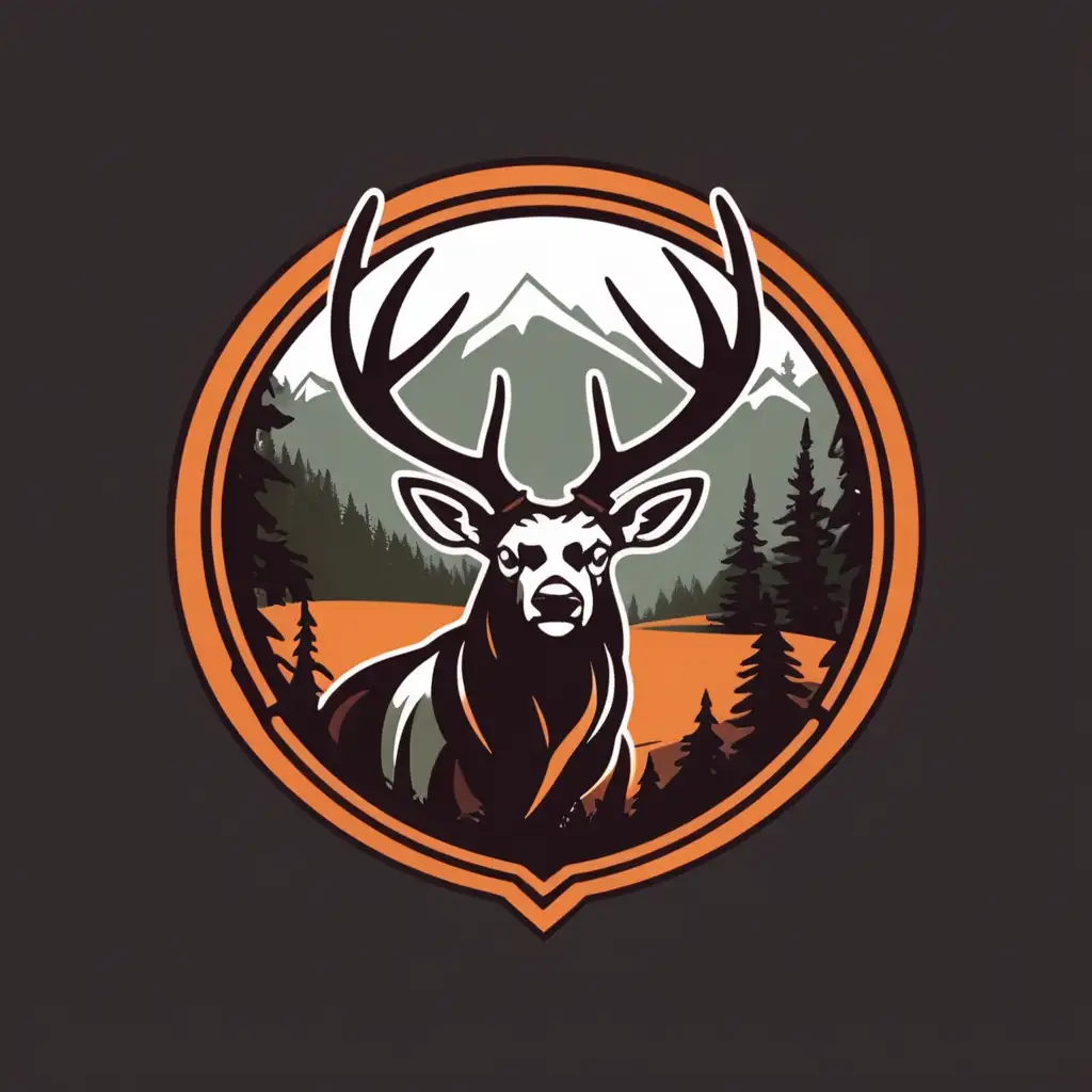 Wildlife Hunting Logo Design with Majestic Elk and Forest Silhouette