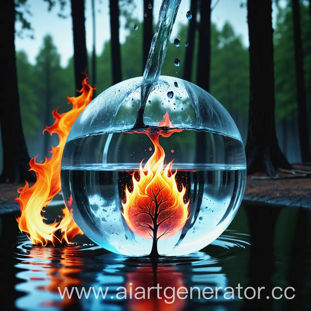 4K, glass, ball, water, fire, energy, speed, drops, trees