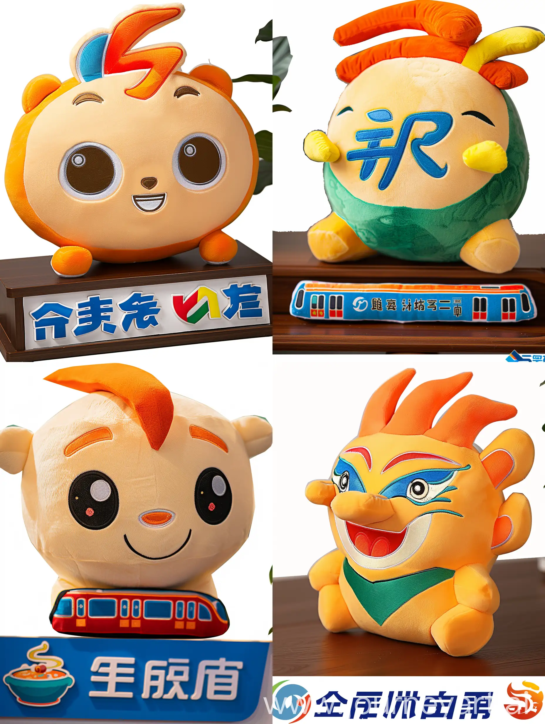 根据logo，生成包含重庆电视台元素的毛绒玩具形象，最好还能植入重庆的元素，如火锅、轻轨等